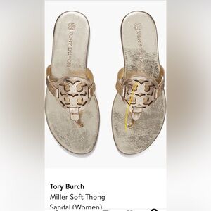 Tory Burch “Spark Gold” Metallic  “Miller” Sandals. Size 7. Near New.